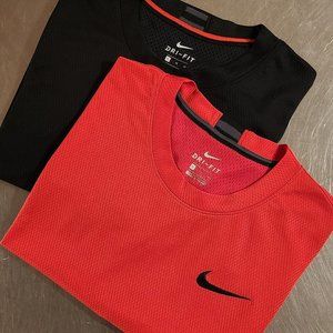 Two Nike Men's Dri-Fit Short Sleeve Mesh Athletic Shirts | Red & Black | XL